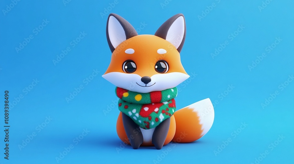 Plush Toy Fox with Holiday Scarf on Simple Background Plush Toy Fox with Holiday Scarf on Simple Background