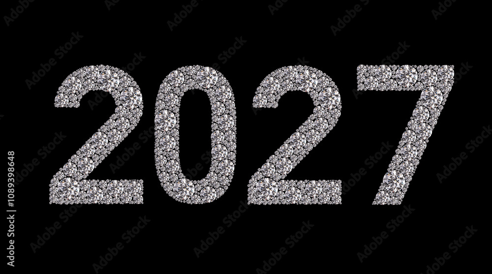 2027 New Year Diamond Numbers Banner on White Background 2027 New Year Diamond Numbers Banner on White Background