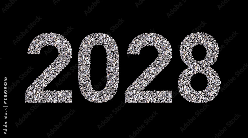2028 New Year Diamond Numbers Banner on White Background 2028 New Year Diamond Numbers Banner on White Background