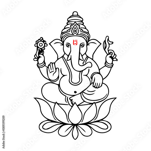 Lord Ganesha line art illustration
