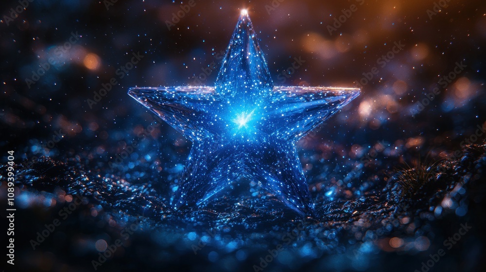 Mystical blue star shining in a dark environment Mystical blue star shining in a dark environment