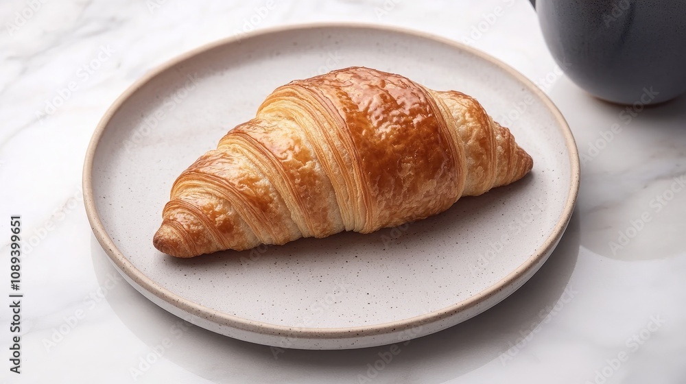Warm, flaky croissant on a simple plate paired with a steaming cup of coffee, perfect for a cozy breakfast or brunch setting. Warm, flaky croissant on a simple plate paired with a steaming cup of coffee, perfect for a cozy breakfast or brunch setting.