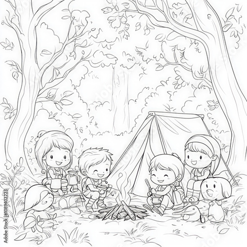 A group of children camping...