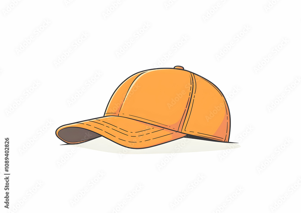 Orange baseball cap illustration, side view, isolated on white background. Orange baseball cap illustration, side view, isolated on white background.