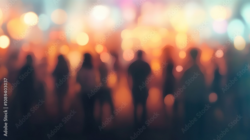 Crowd enjoying a vibrant live music event with blurred lights creating a lively atmosphere and ample copy space for text or branding. Crowd enjoying a vibrant live music event with blurred lights creating a lively atmosphere and ample copy space for text or branding.