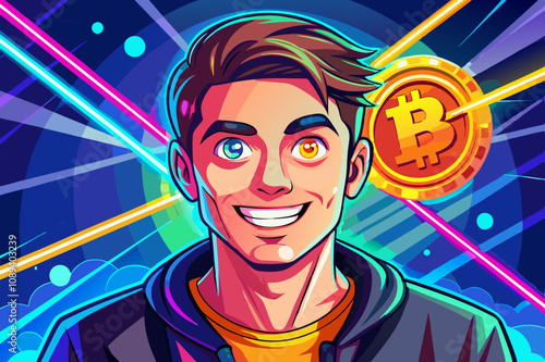 laser eyes wearing a Bitcoin portrait