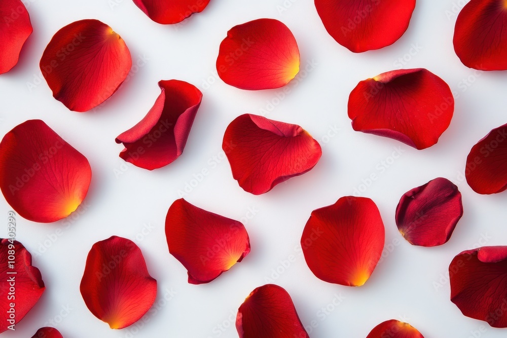 scattered red rose petals on a white background scattered red rose petals on a white background