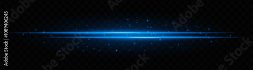Bright blue horizontal light beams with glowing particles and subtle sparkle effects. Radiant neon streaks on a dark background, perfect for futuristic and sci-fi designs