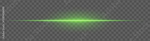 Green glowing light beam with halo effect on a transparent background, suitable for abstract overlays