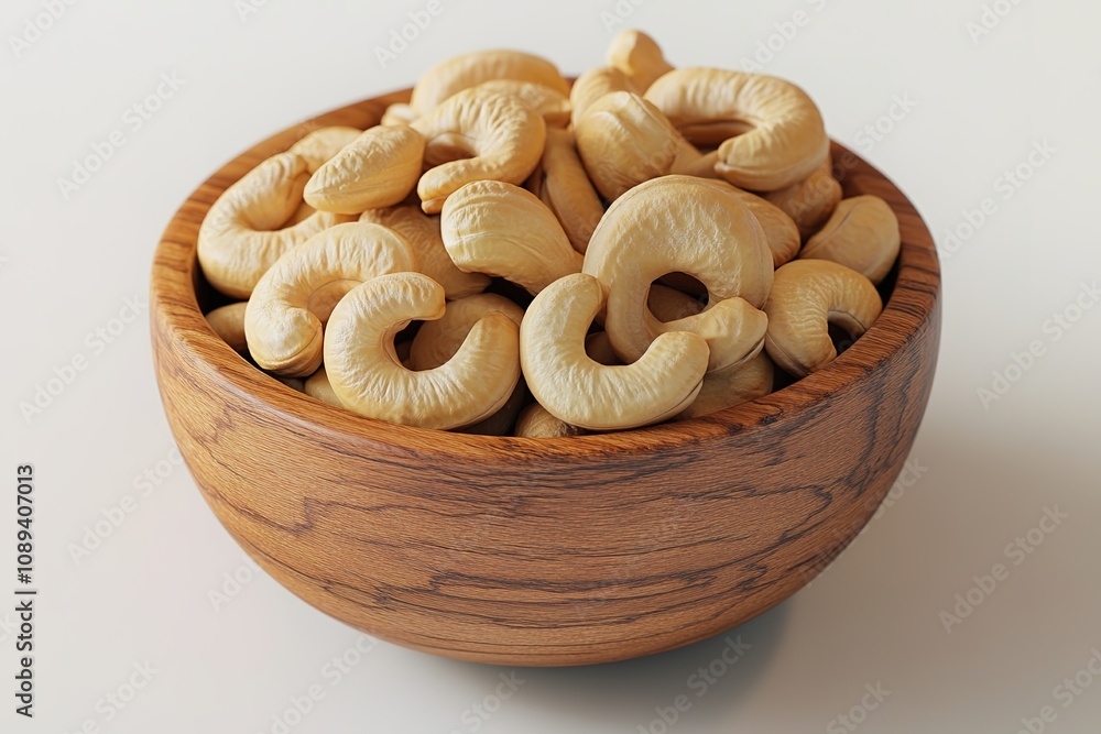 Bowl of cashews on plain background, detailed textures Bowl of cashews on plain background, detailed textures