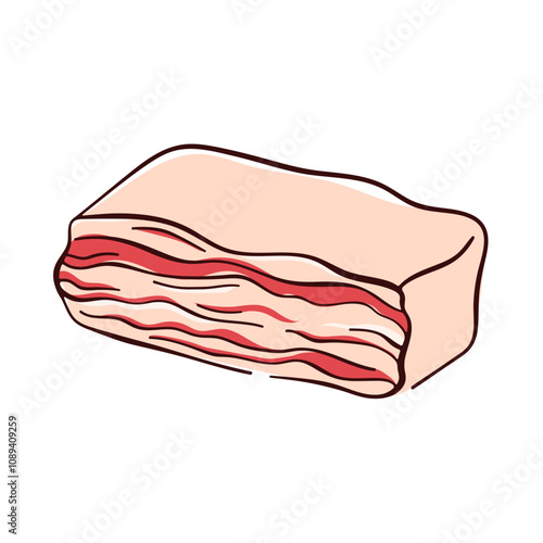 Bacon lard meat and fat in flat style. Perfect for culinary project, restaurant menu and cooking visual. Isolated on white background.