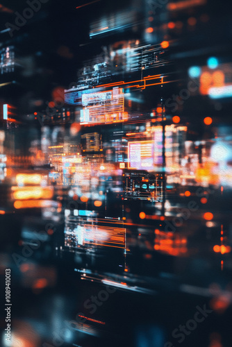 Wallpaper Mural Digital Velocity: A mesmerizing abstract composition of blurred, pixelated data streams, evoking a sense of rapid technological advancement and boundless digital information. Torontodigital.ca