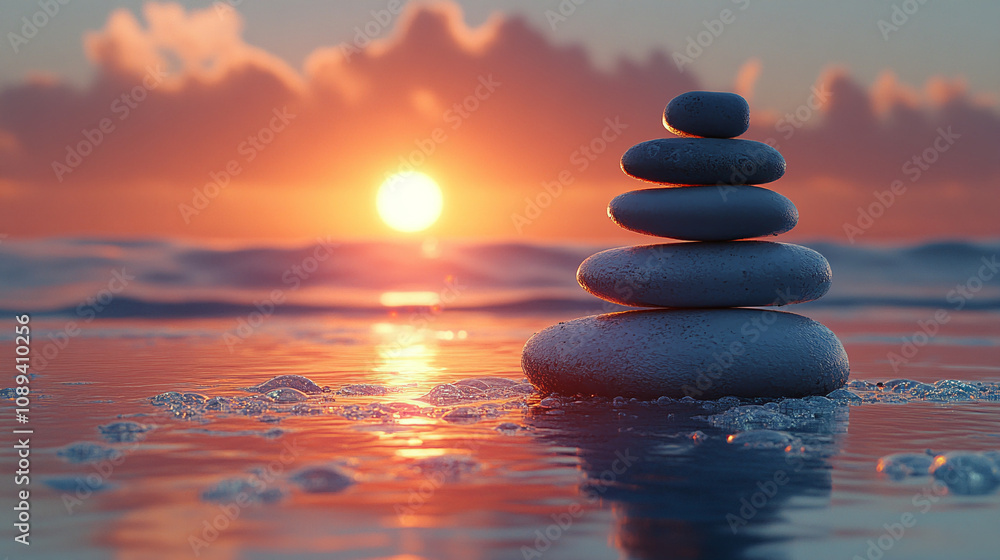 Zen Stone Stack by the Seashore peace silence concept Zen Stone Stack by the Seashore peace silence concept