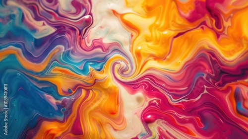 Abstract colorful swirls of paint mixing.