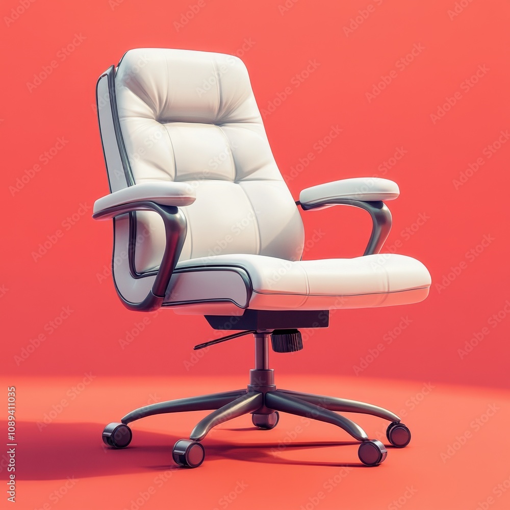 Naklejka premium Luxurious Leather Office Chair on Red Background