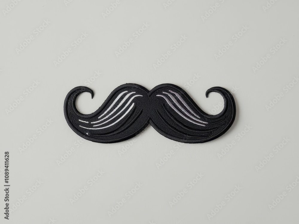 Black Embroidered Mustache Patch with Twisted Ends on a White Background Black Embroidered Mustache Patch with Twisted Ends on a White Background