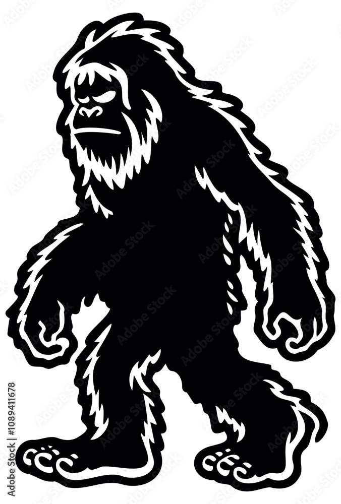 Obraz premium Black silhouette of a Bigfoot, minimalistic design for Christmas 