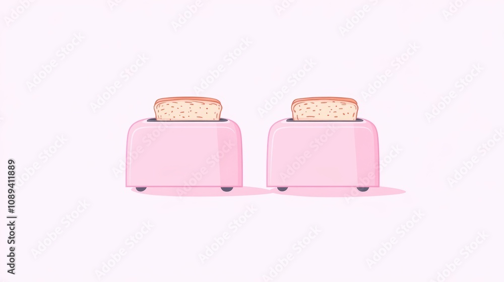 Cute pink toasters with bread, isolated on a soft background, perfect for breakfast themes. Cute pink toasters with bread, isolated on a soft background, perfect for breakfast themes.