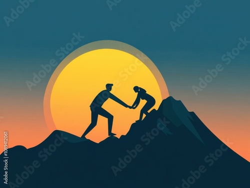 Empowering Each Other: A Journey of Support and Motivation Against a Sunset Background