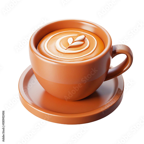 Cup of cappuccino with latte art  3d  cartoon style illustration