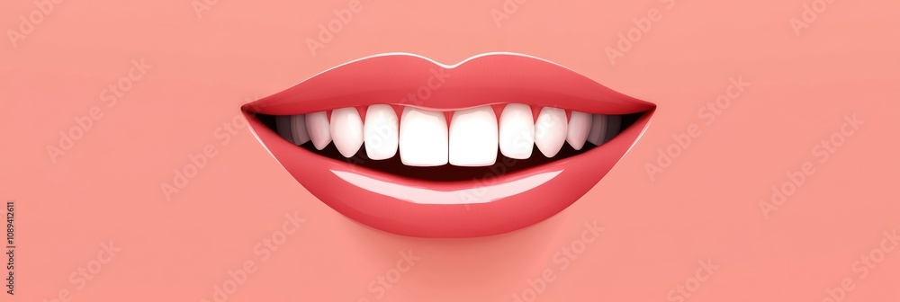 Obraz premium Close-up of a smiling mouth with perfect teeth on a subtle pink background.