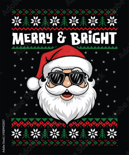 Merry & Bright Ugly Christmas Sweater Graphic, Ugly Christmas T-shirt design