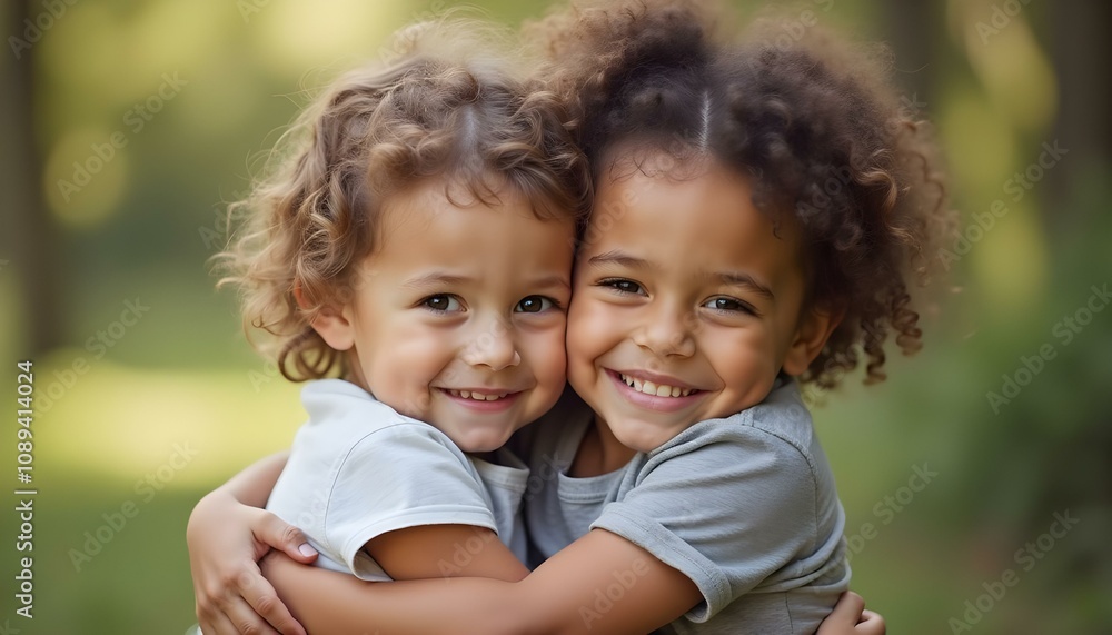 Niñas abrazándose con cariño, representando amistad y recuerdos de la infancia. Niñas abrazándose con cariño, representando amistad y recuerdos de la infancia.