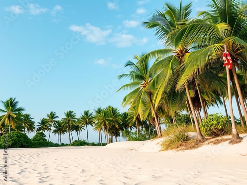 Sandy Dunes and Palm Trees in a Tropical Setting, tropical landscape, nature, sandy shoreline