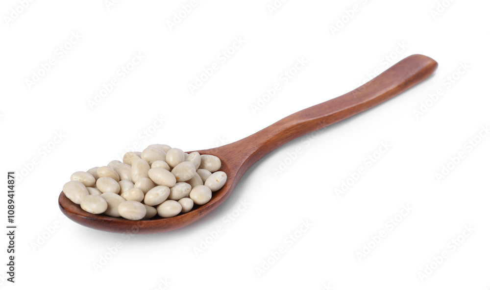 Dried beans in wooden spoon isolated on white Dried beans in wooden spoon isolated on white