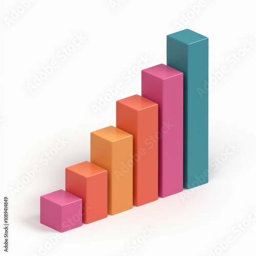 Free Download 3D Bar Chart with Gradient Colors from Pink to Green on White Background - GFXLoad