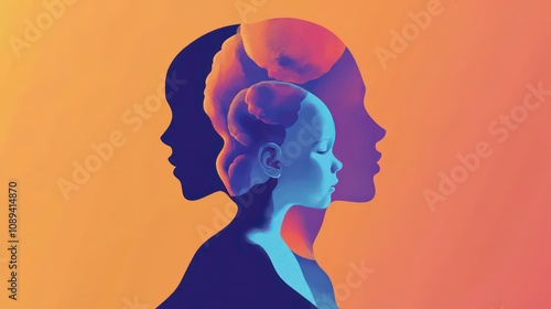 A profile silhouette of a person with a younger self inside, representing a person's past and present.