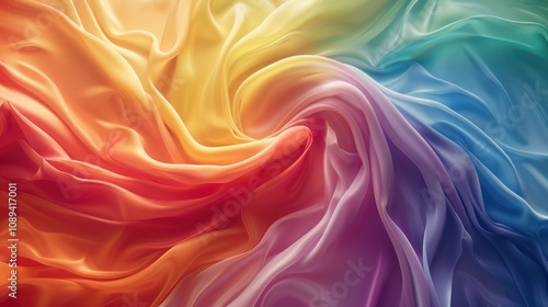 Colorful fabric swirls, rainbow gradient textile texture.