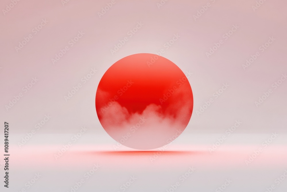 abstract red circle with soft clouds on a minimal background
