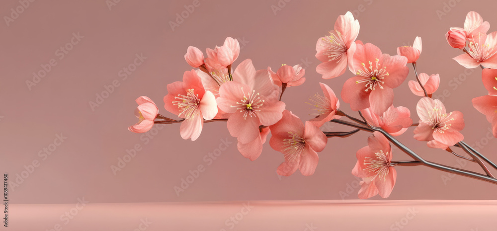 Delicate pink cherry blossoms arranged on a soft pastel background Delicate pink cherry blossoms arranged on a soft pastel background