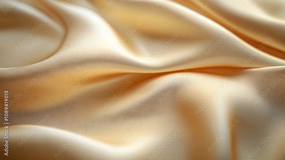 Fototapeta premium Golden silk fabric with elegant folds and luxurious soft texture