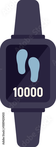 Smartwatch showing 10000 steps walking icon, pedometer app interface, fitness tracker, healthy lifestyle concept