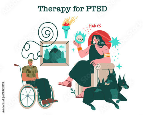 Hades First PTSD Specialist. Flat Vector Illustration