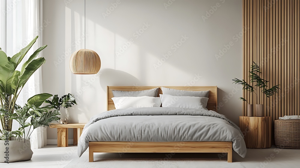 Elegant and Cozy Modern Bedroom Interior Design with Stylish Decor, mockup, poster and Background Elegant and Cozy Modern Bedroom Interior Design with Stylish Decor, mockup, poster and Background
