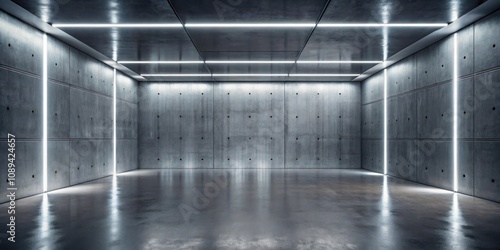 Wallpaper Mural A modern concrete room illuminated by a network of fluorescent lights, creating a stark and minimalist interior aesthetic Torontodigital.ca