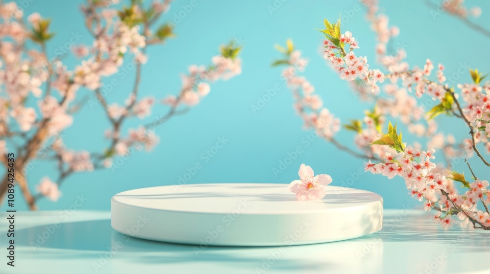 3D background, pink podium display. Sakura pink flower falling. Cosmetic or beauty product promotion step floral, pastel pedestal. Abstract minimal advertise. 3D render copy space spring mockup. 3D background, pink podium display. Sakura pink flower falling. Cosmetic or beauty product promotion step floral, pastel pedestal. Abstract minimal advertise. 3D render copy space spring mockup.