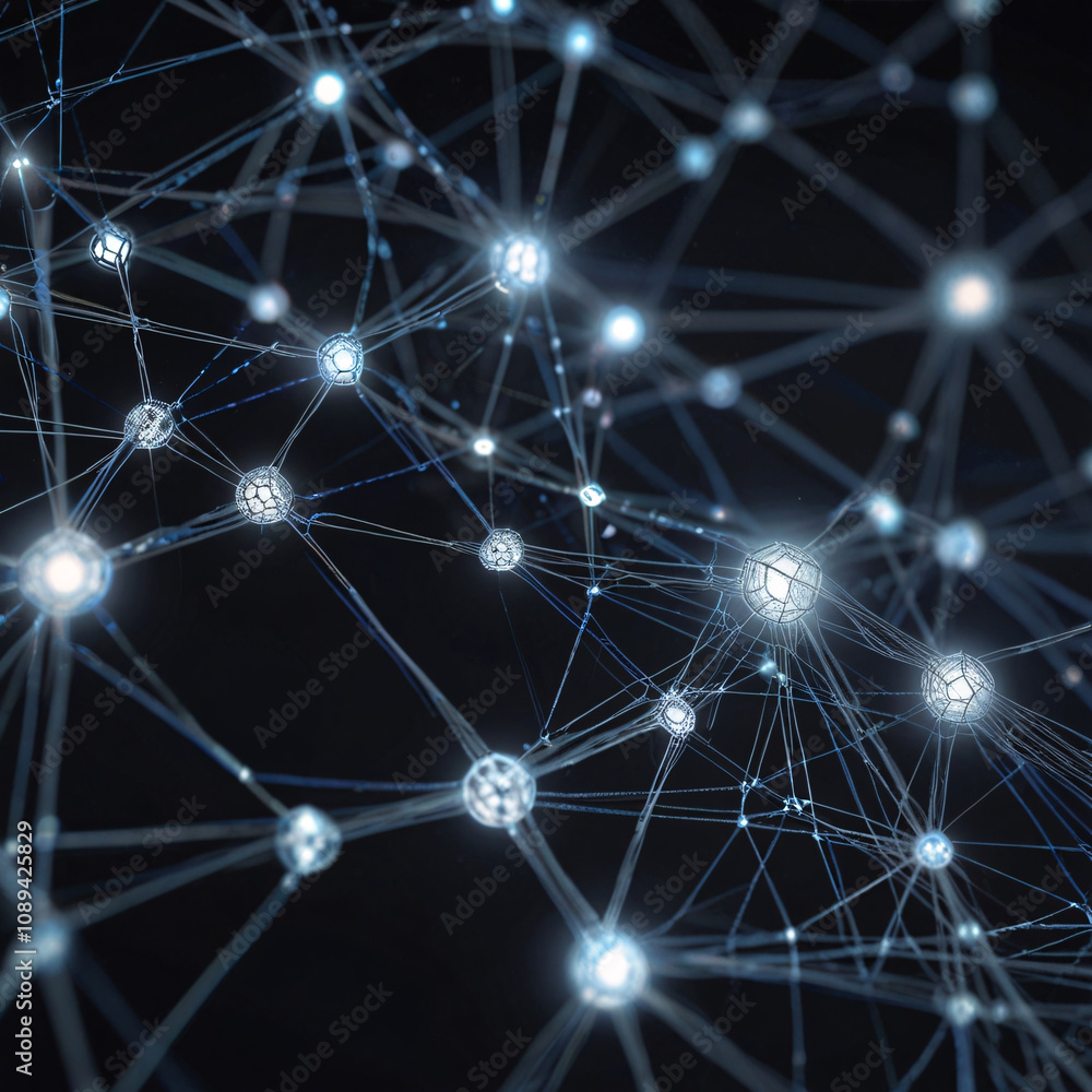 Fototapeta premium 3D Blockchain Network Visualized as Futuristic Digital Connections and Interconnected Nodes