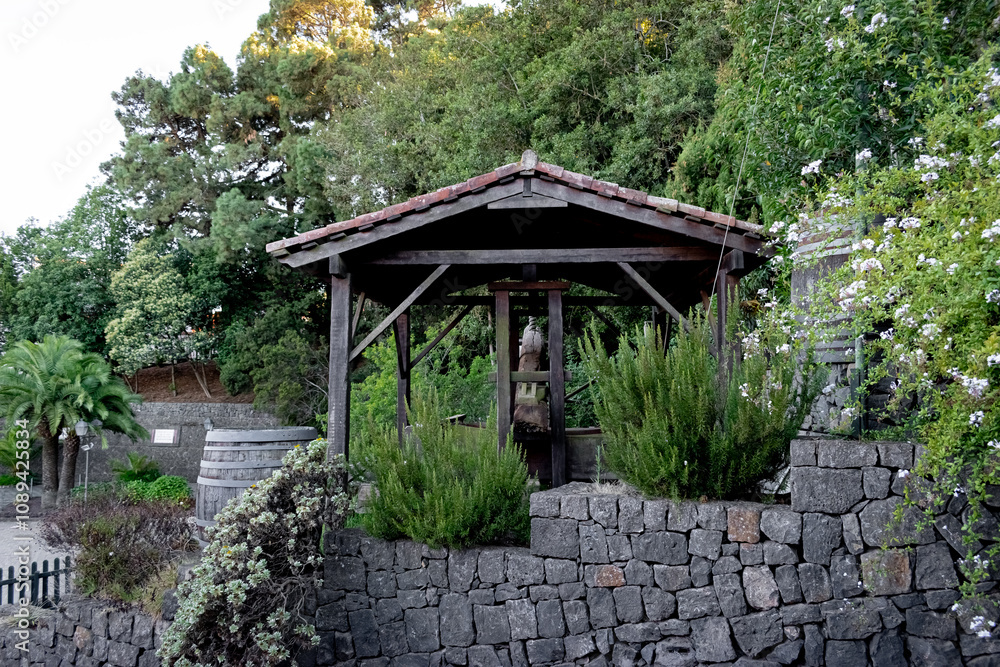 Ancient wine press surrounded by lush vegetation in La Esperanza, Tenerife, Spain Ancient wine press surrounded by lush vegetation in La Esperanza, Tenerife, Spain