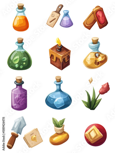 Colorful Video Game HUD Icons on White Background