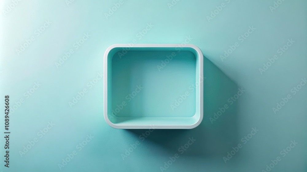 A minimalist square shelf against a calming blue wall, ready to display your cherished items. A minimalist square shelf against a calming blue wall, ready to display your cherished items.