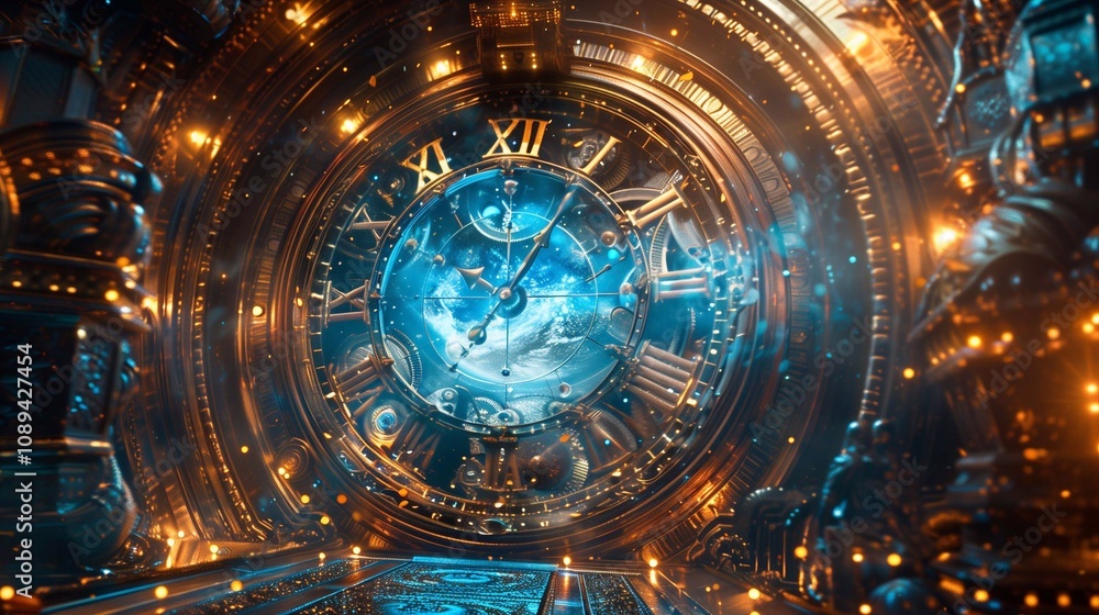 Fototapeta premium Exploring the intricate mechanisms of a time travel device in a futuristic setting