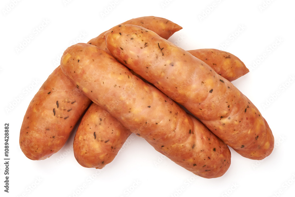 Smoked sausages for grill, isolated on white background. High resolution image. Smoked sausages for grill, isolated on white background. High resolution image.