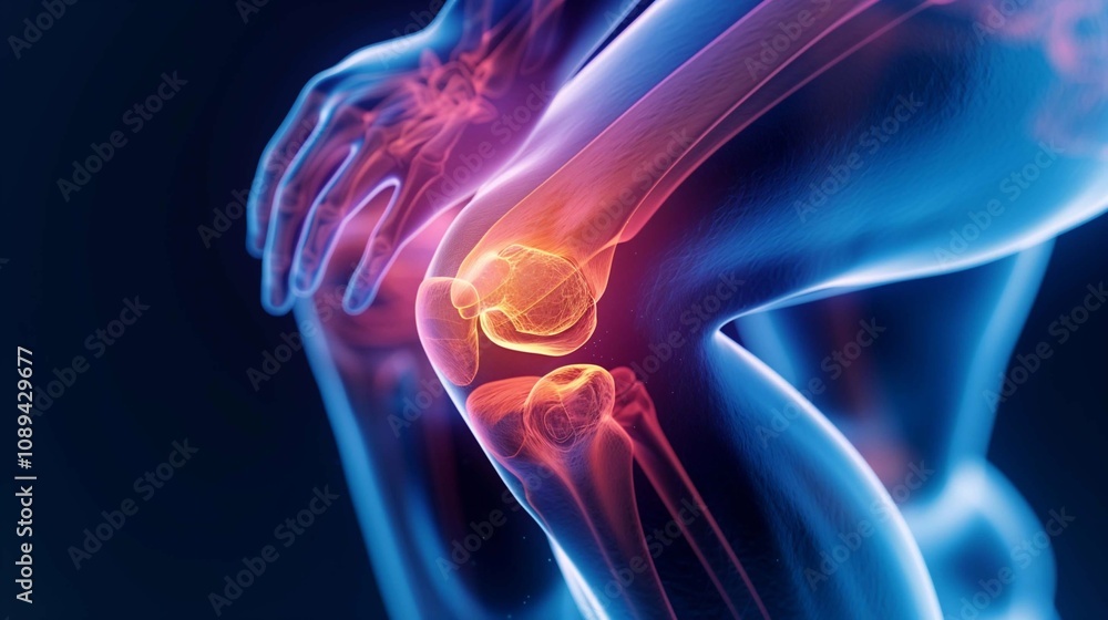 Visualization of knee joint pain highlighting affected areas and discomfort Visualization of knee joint pain highlighting affected areas and discomfort