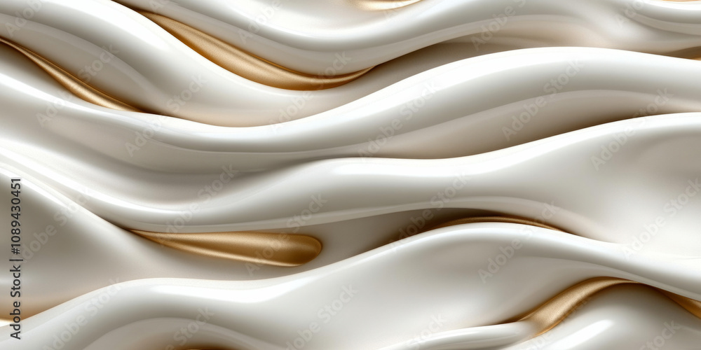 Obraz premium Fluid texture with waves of cream and gold tones on a smooth surface