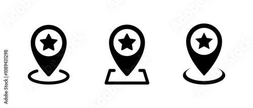 Map pin with star icon. Favorite place location sign symbol