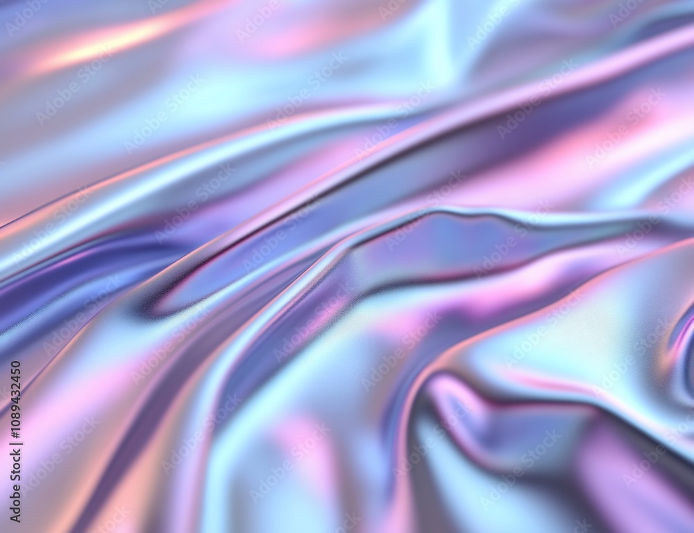 A smooth, iridescent fabric with flowing folds and soft colors. A smooth, iridescent fabric with flowing folds and soft colors.